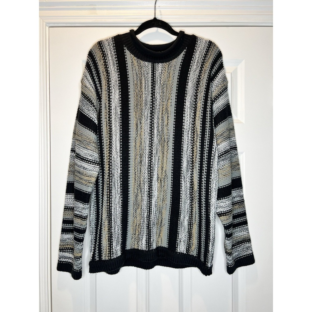 Vintage Campus Mens Coogi Style‎ 3D Knit Chunky Sweater Crewneck Gray Medium NWT